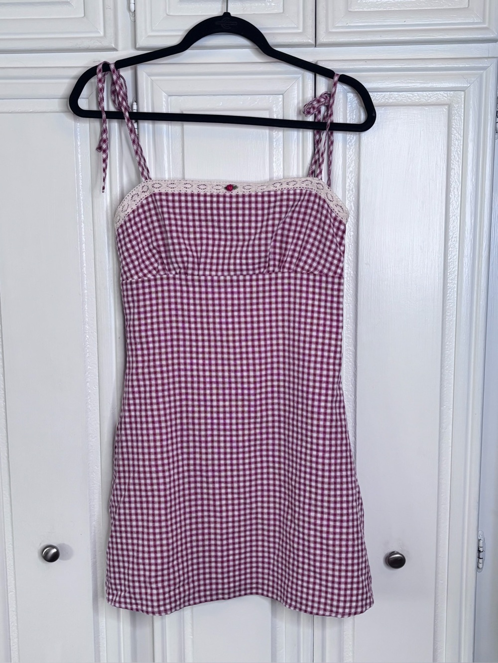 Princess Polly Pink Gingham Mini Dress with Cream Trim - Picture 1 of 12
